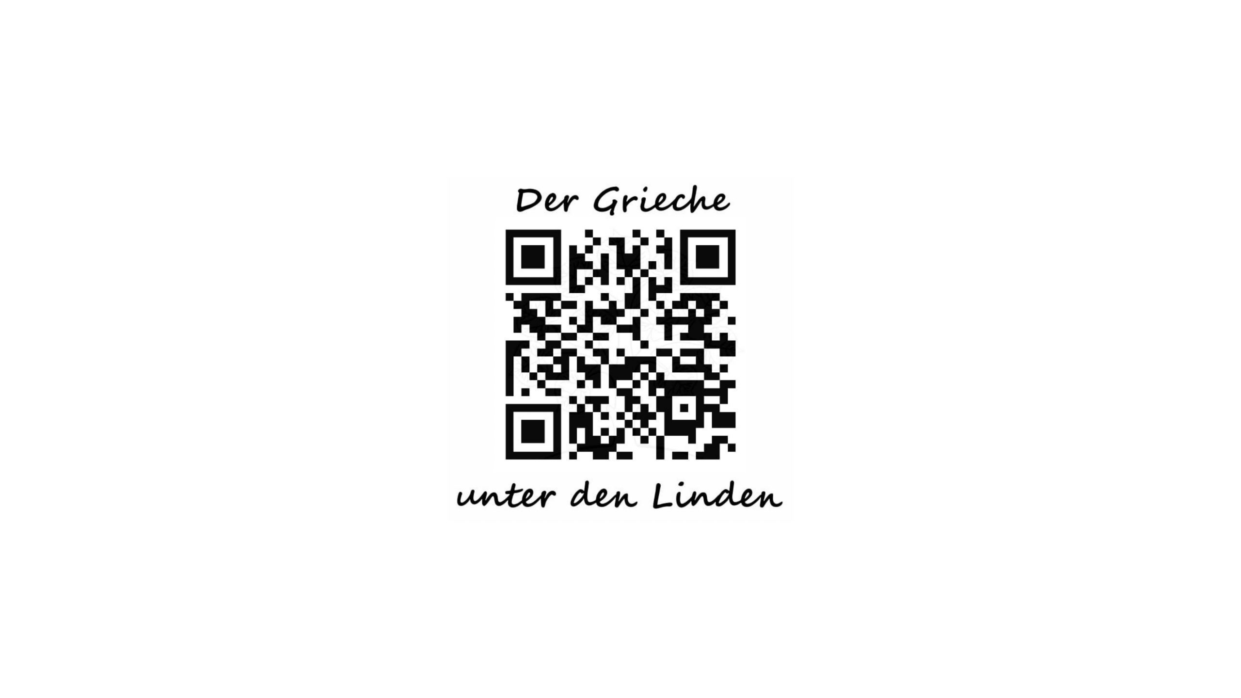QR-Code mit der Aufschrift „Der Grieche unter den Linden“ auf weißem Hintergrund.